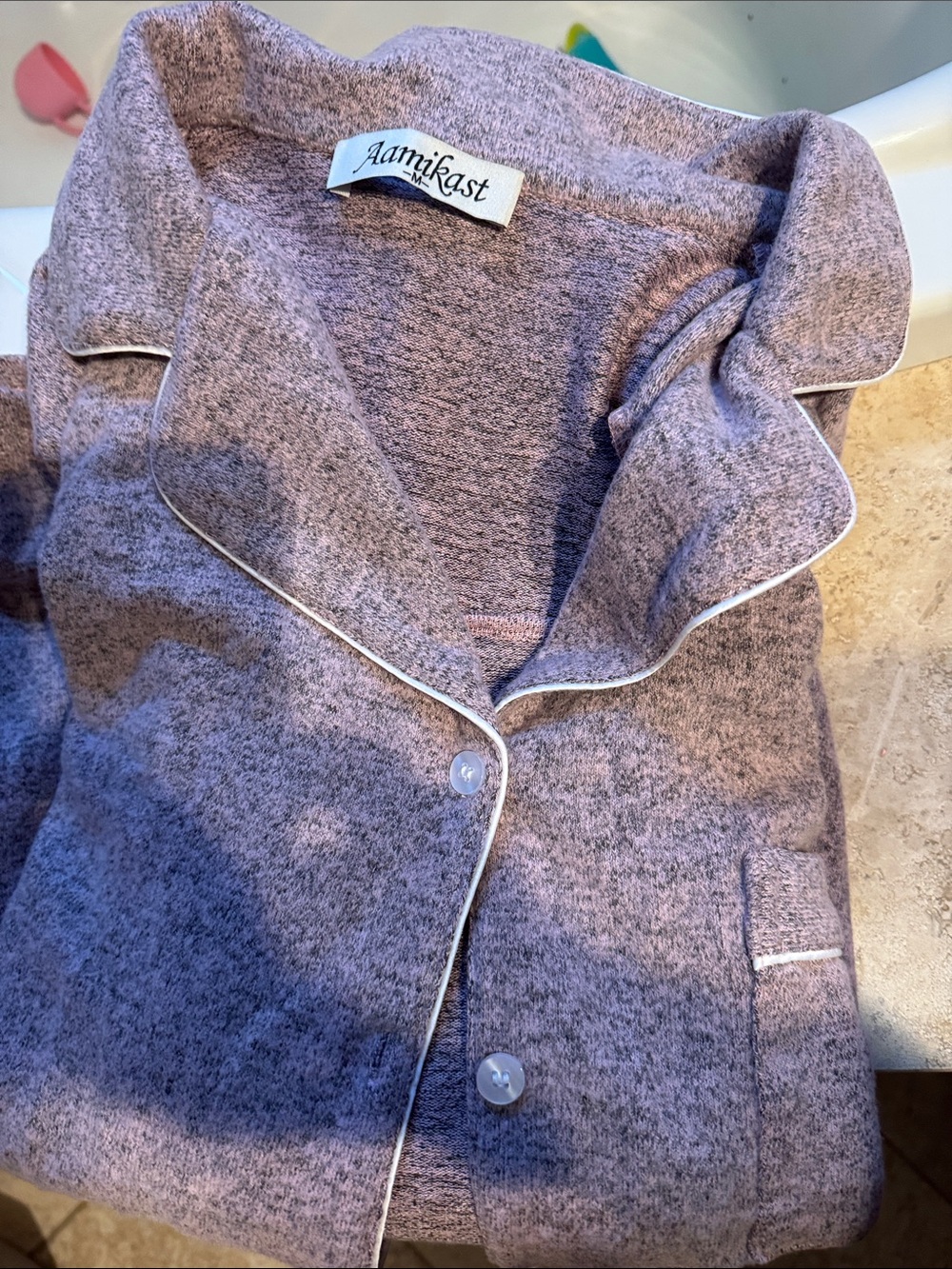 aerie Lavender Brushed Knit Pajama Set with White Piping